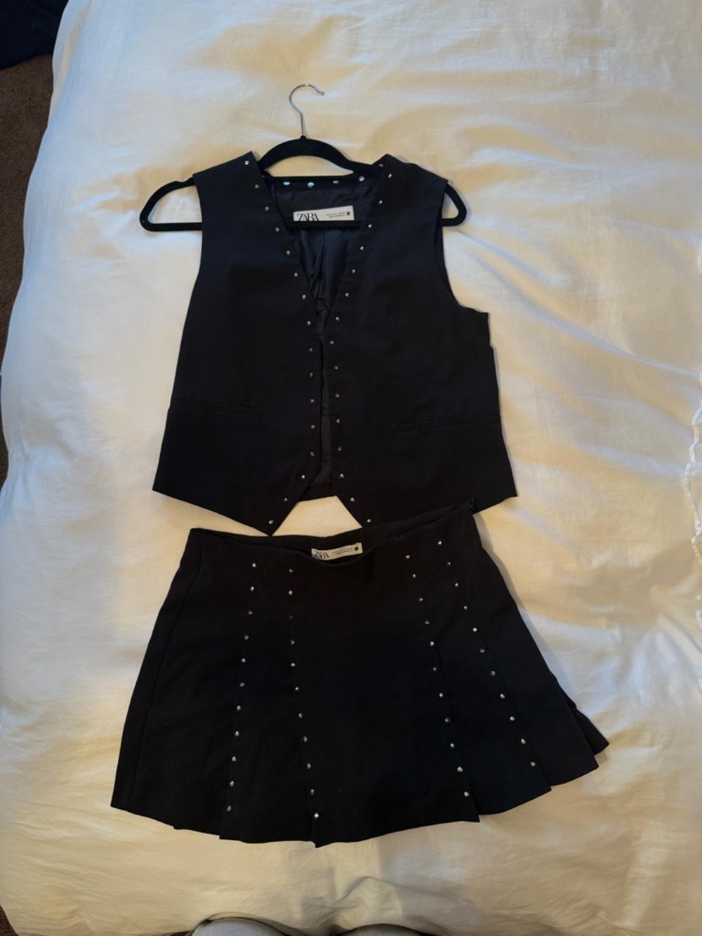 Zara Black Studded Vest and Mini Skirt Set
